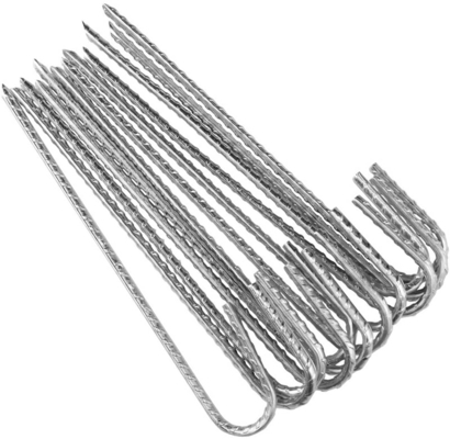 Durable Galvanized Rebar Stakes, Heavy Duty Ground 12 Inch Stakes J-Hooks For Camping Tent